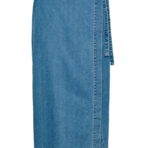 Pieces - Nederdel - PC Abbi MW Long Denim Wrap Skirt - Light Blue Denim