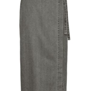 Pieces - Nederdel - PC Abbi MW Long Denim Wrap Skirt - Light Grey Denim