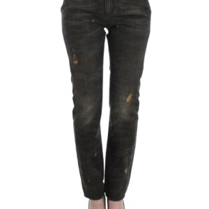 Sleek Gray Straight Leg Distressed Jeans