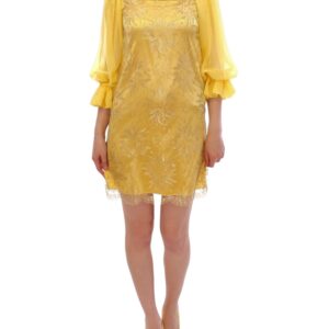 Yellow Lace Crystal Embellished Mini Dress