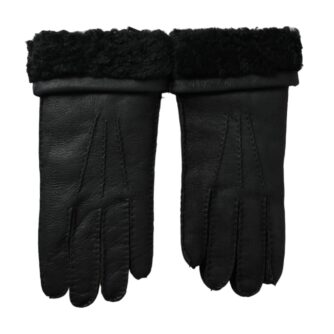 Black Leather Fur Short Hands Gloves