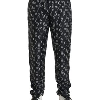 Dolce & Gabbana Black Horseshoe Print Silk Pants