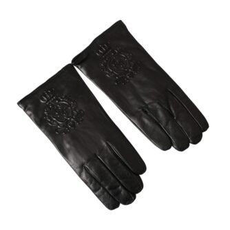 Dolce & Gabbana Black Leather Embossed Logo Short Hands Gloves