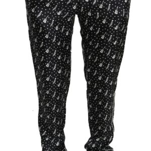 Dolce & Gabbana Elegant Black Musical Instrument Print Silk Pants