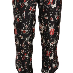 Dolce & Gabbana Elegant Black Silk Lounge Pants with Red Print