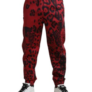 Dolce & Gabbana Elegant Leopard Print Joggers in Red and Black