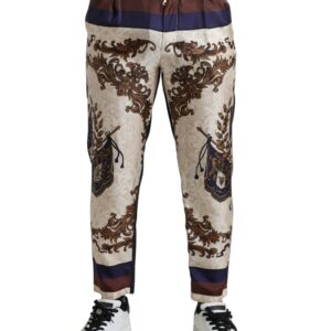 Dolce & Gabbana Elegant Silk Skinny Pants with Heraldic Print