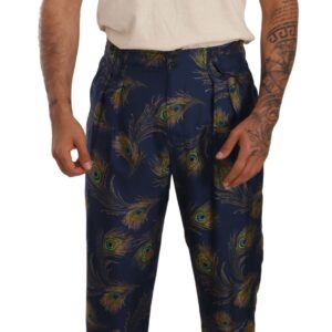 Dolce & Gabbana Exquisite Peacock Print Silk Trousers