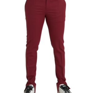 Dolce & Gabbana Red Wool Men Slim Fit Dress Pants