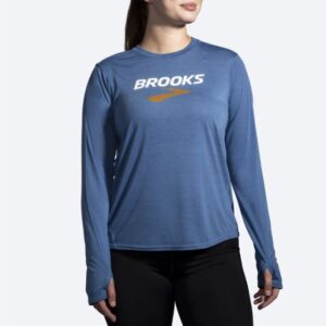 Brooks Distance Graphic Long Sleeve Str: XS (Dame) Blå - Trøjer med reflekser