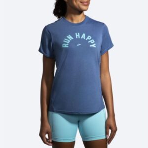 Brooks Distance Graphic Short Sleeve Str: XS (Dame) Blå - T-shirts