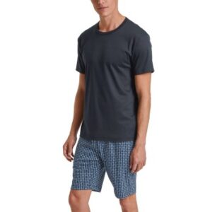 Calida Relax Imprint 2 V Neck Short Pyjama Mørkblå bomuld Small Herre