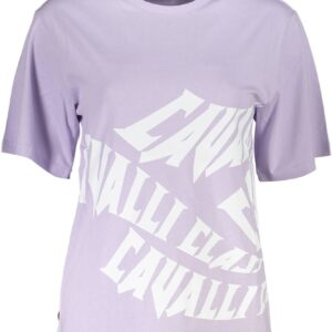 Cavalli Class Elegant Purple Print Tee with Chic Logo