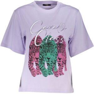 Cavalli Class Elegant Purple Slim Fit Tee with Chic Print