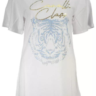 Cavalli Class Elegant White Cotton Tee with Iconic Print