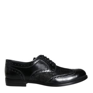 Dolce & Gabbana Black Leather Floral Lace Dress Formal Shoes