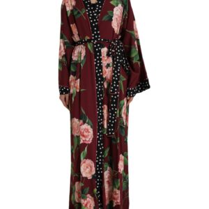 Dolce & Gabbana Bordeaux Floral Maxi Kaftan Crepe Robe Dress