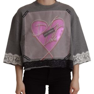 Dolce & Gabbana Chic Grey Cotton Heart Tee with Bell Sleeves