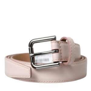 Dolce & Gabbana Light Pink Leather Silver Metal Buckle Belt