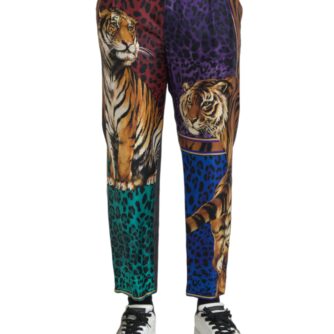 Dolce & Gabbana Multicolor Tiger Leopard Cotton Loose Tapered Pants