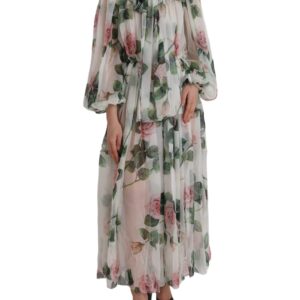 Dolce & Gabbana White Silk Floral Print Long Maxi Dress