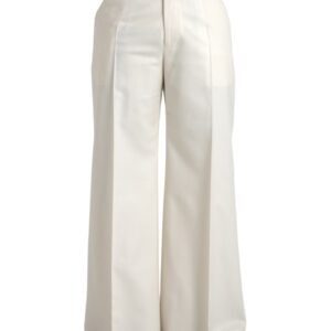 Dolce & Gabbana White Wool Wide Leg Mid Waist Pants