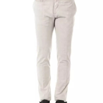 Uominitaliani Sleek Gray Casual Fit Cotton Pants for Men