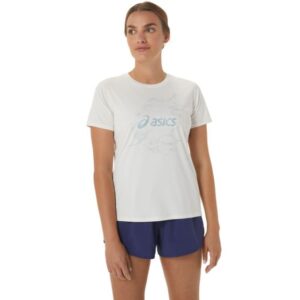 Asics Nagino Graphic Run SS Top - Dame T-shirt, Hvid, Str. XL - Komfortabel til Løb