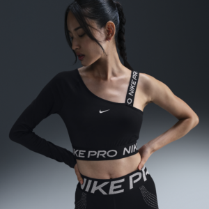 Asymmetrisk Nike Pro Shine Dri-FIT-croptop til kvinder - sort