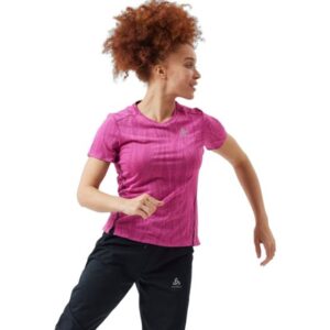 Odlo Zeroweight Dame T-shirt - Kortærmet Crew Neck, Str. S, Pink, Reflekser