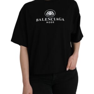 Balenciaga Black Cotton Logo Crew Neck Short Sleeves T-shirt