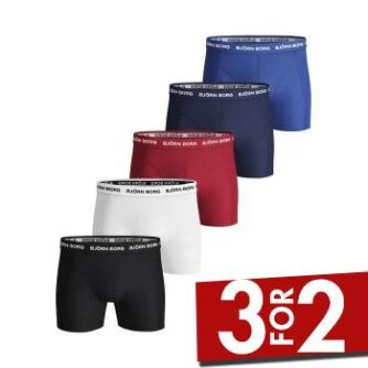 Björn Borg 5P Essential Shorts Solids Rød/Blå bomuld Medium Herre