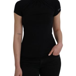 Costume National Black Turtleneck Viscose Short Sleeve Top