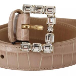 Dolce & Gabbana Beige Leather Crystal Buckle Dame Belt