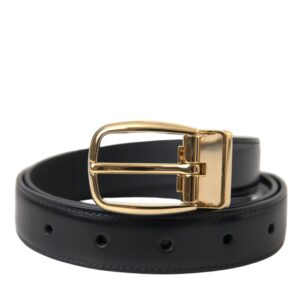 Dolce & Gabbana Black Calf Leather Gold Metal Buckle Belt