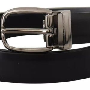 Dolce & Gabbana Black Classic Leather Chrome Metal Buckle Belt