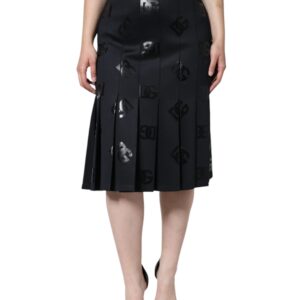 Dolce & Gabbana Black DG Monogram Pleated Midi Skirt