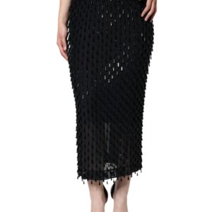 Dolce & Gabbana Black Embellished Pencil Cut Midi Skirt