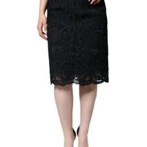 Dolce & Gabbana Black Floral Lace High Waist Pencil Cut Skirt