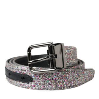 Dolce & Gabbana Multicolor Embellished Silver Metal Buckle Belt