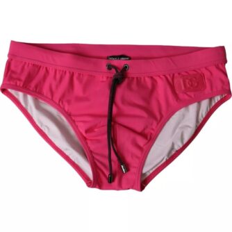 Dolce & Gabbana Pink Nylon DG Logo Beachwear Brief Swimwear Herre