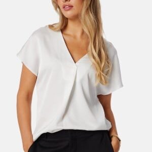 VILA Viellette V-neck S/S SATIN TOP Snow White 34