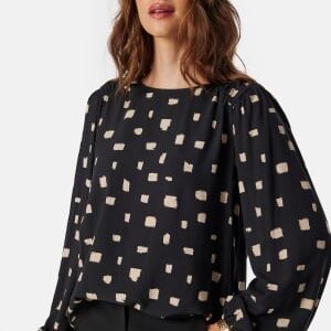 VILA Vilana L/S O-NECK DETAIL TOP O Black Beauty Aop:katy 36