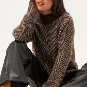 VILA Vilory High Neck L/S KNIT TOP Coffee Bean Pattern:eggnog Mel S