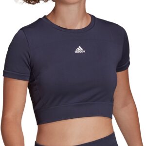 Adidas Aeroknit Seamless Fitted Cropped Trænings Tshirt Dame Xs Blå