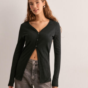 Calvin Klein Jeans - Sort - Woven Label Rib Cardigan