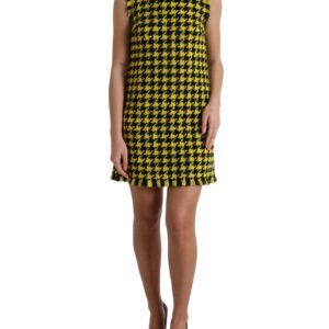 Dolce & Gabbana Gul Houndstooth Sleeveless Aline Mini Kjole