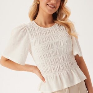 Happy Holly Butterfly Sleeve Smock Top Offwhite 32/34