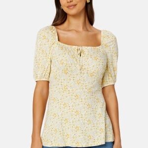Happy Holly Ruched Short Sleeve Tie Top Yellow/Floral 32/34