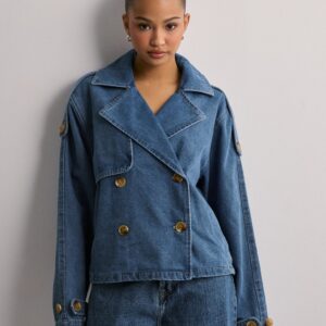 JJXX - Blå - Jxcarlie Short Denim Trenchcoat Dnm